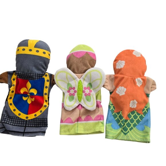Set Of 3 Hand Puppets - Knight Princess & Mermaid Soft Fabric Kids Pretend Play - Picture 2 of 4